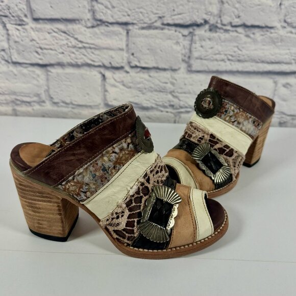 Freebird by Steven Shoes - Freebird by Steven FB-BUDHA Heeled Sandals Size 6 Boho Patchwork Western Mule